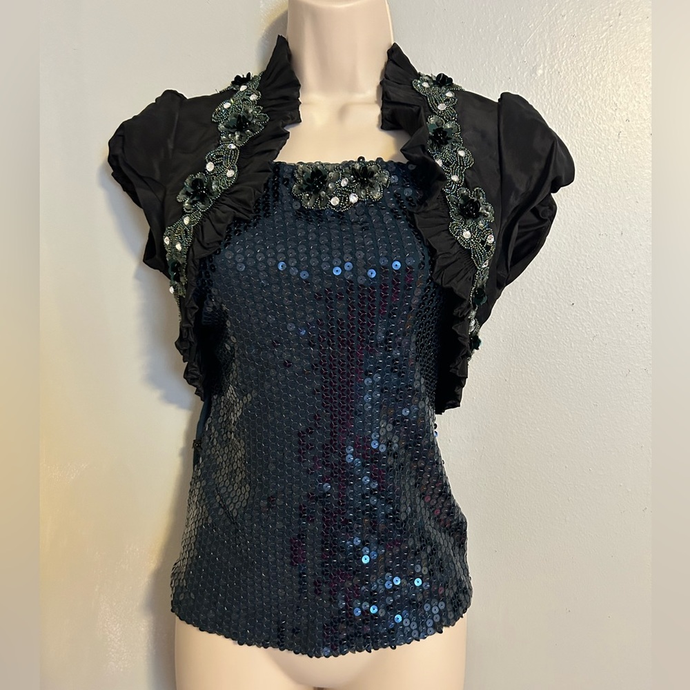Custom Unique Sequin Performance Dance Top Xs - image 1